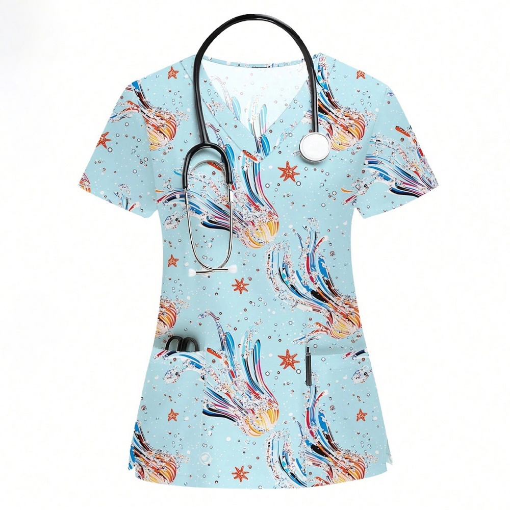 Men Accessories Shop - Uniform Nurse Cat Print Scrub Tops