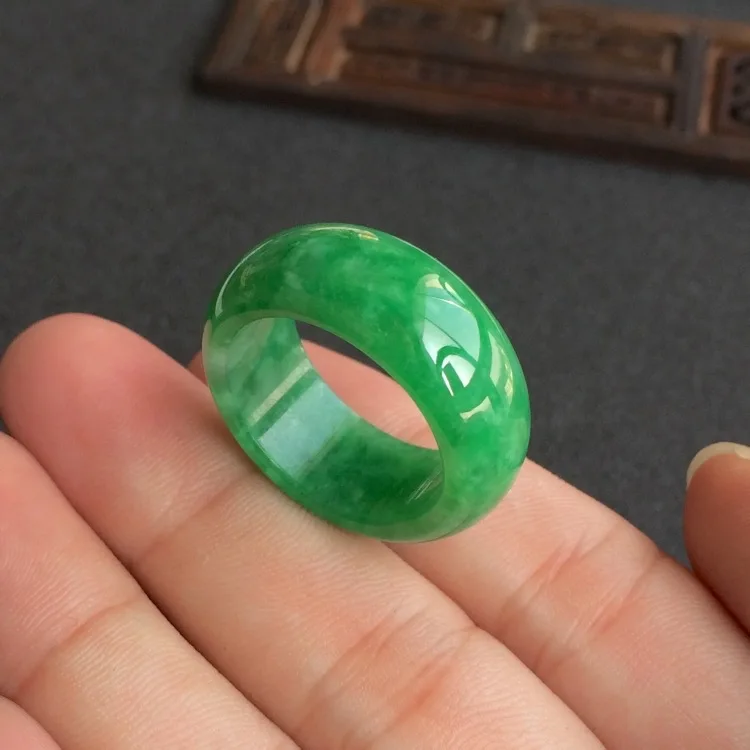 Men Accessories For Wedding - Natural Green Jade Ring Jadeite Amulet