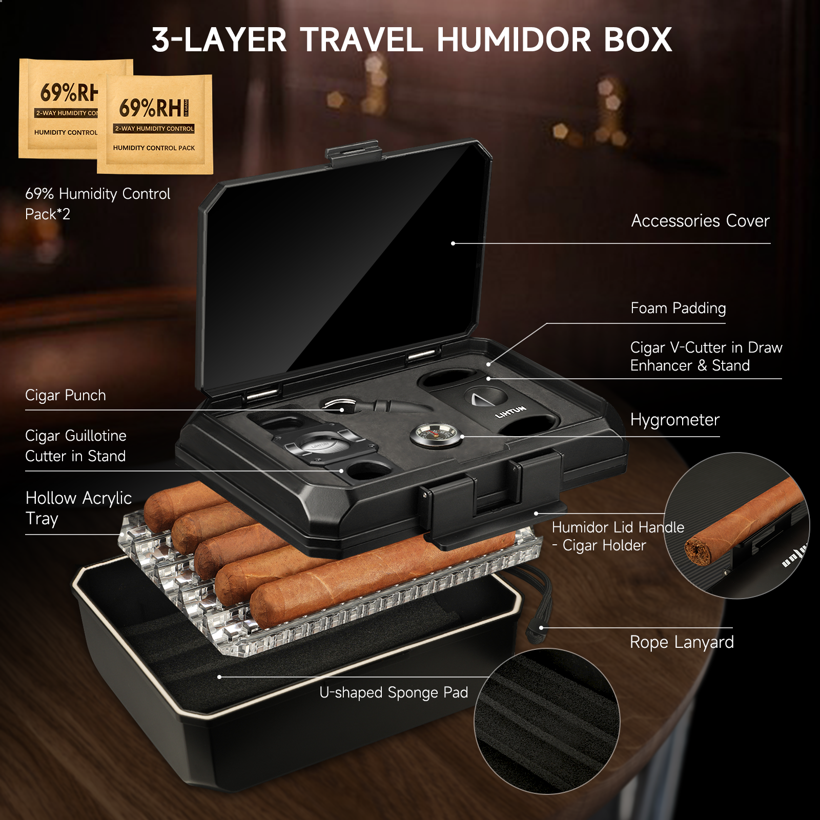 Portable Travel Humidor Box wi - Cigar Cutter Set 리뷰 및 가격