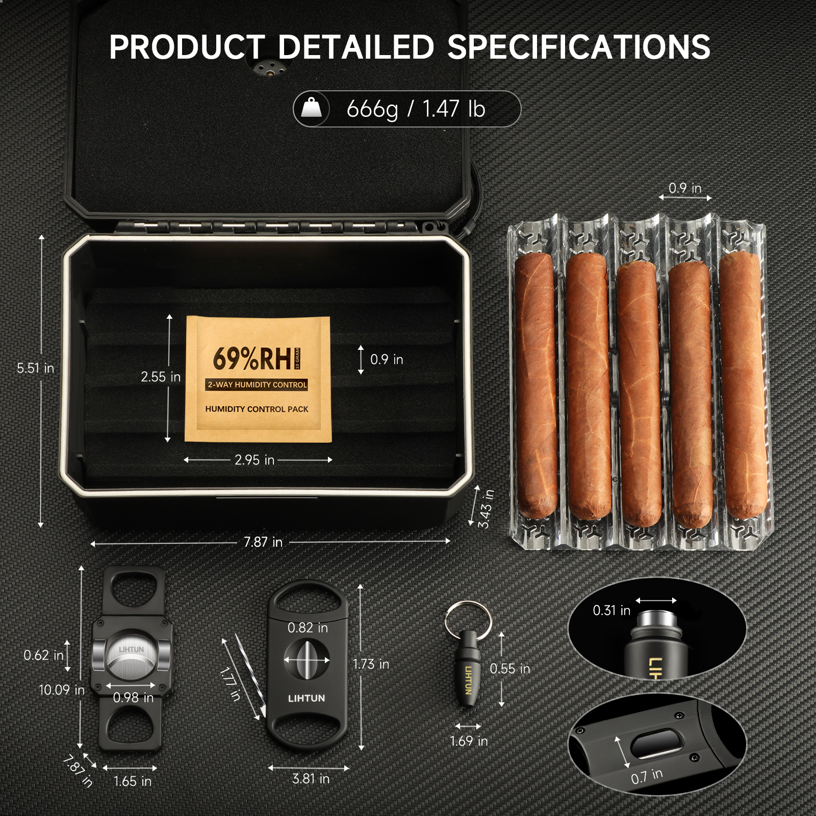Portable Travel Humidor Box wi - Cigar Cutter Set 리뷰 및 가격