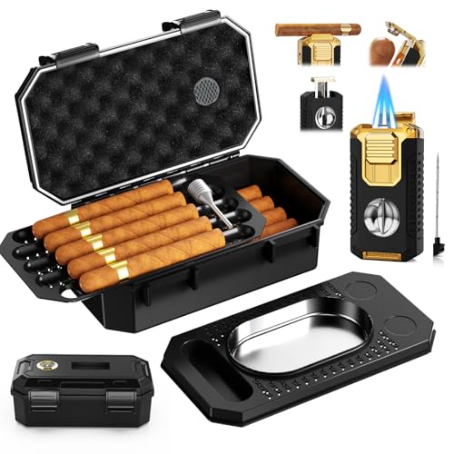 Travel Cigar Humidor Box set w - Cigar Cutter Set 리뷰 및 가격