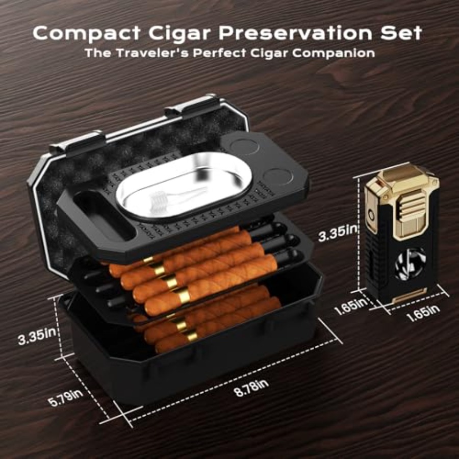 Travel Cigar Humidor Box set w - Cigar Cutter Set 리뷰 및 가격