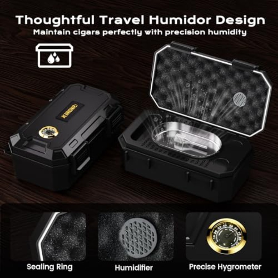Travel Cigar Humidor Box set w - Cigar Cutter Set 리뷰 및 가격